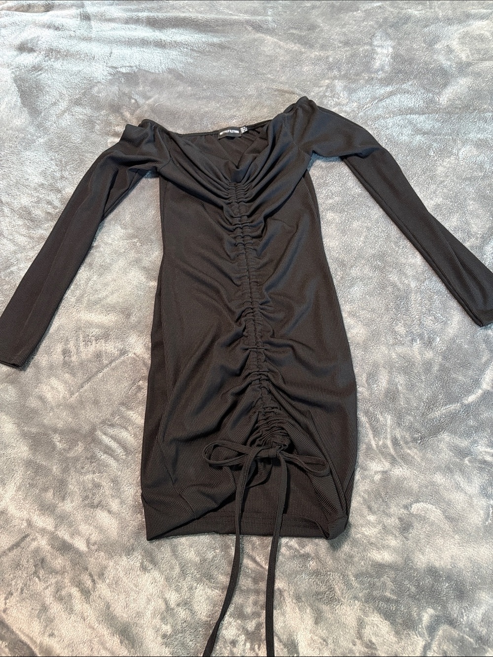 PrettyLittleThing Black Long Sleeve Ruched Tie Front Bodycon Dress